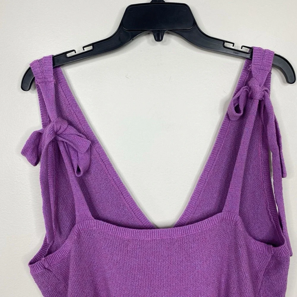 Free People Beach Purple Knit V-Neck Tie Strap Sweater Tank‎ Top Women's Large